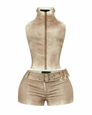 CLARISSA Denim Zip Up Top & Shorts Set