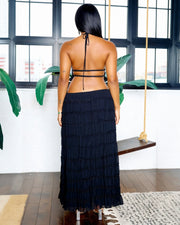 CHRISTINE Sheer Ruched Halter Top and Maxi Skirt Set
