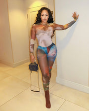SHELBY Abstract Print Mesh Top & Tights Set