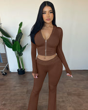 RAINY Zip-Up Hoodie and Flare Pants Set
