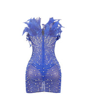 KAYALI Pearl & Rhinestone Embellished Feather Mini Dress