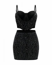EVANIE Diamond & Pearl Embellished Crop Top & Skirt Set