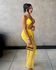 JEMMA Mesh Cutout Drape Jumpsuit