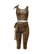 BEYA One-Shoulder Bow Tie Crop Top & Capri Pant Set