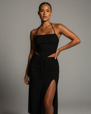 JESS Halter Crop Top & Ruched Midi Skirt Set