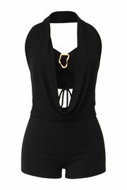 CHANE Halter Draped Romper & Buckle Bralette Set