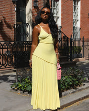 VESPERA Ribbed Knit Crop Top & Pleated Maxi Skirt Set