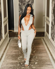 NERI Plunge V Cutout Bodysuit & Flare Pants Set