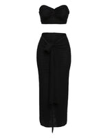 AETHERIA Textured Bandeau Top & Drape Skirt Set