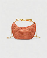 CRESSIDA Woven Half Moon Handbag with Gold Swirl Handle