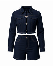 LILITH Cropped Denim Jacket & High-Waisted Shorts Set