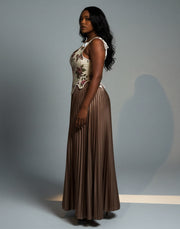 MASINA Floral Print Corset & Pleated Maxi Skirt Set
