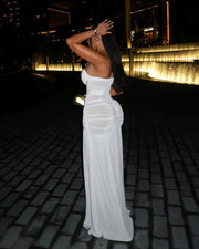KAIRA Strapless Mesh Bandeau Maxi Dress With Front Slit