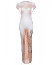 JASMINE Backless Letter Print Slim Maxi Dress