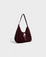 RIVARA Faux Suede Buckle Strap Shoulder Bag
