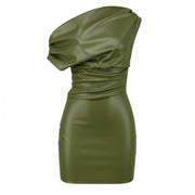 ORIELLE Faux Leather One-Shoulder Mini Dress