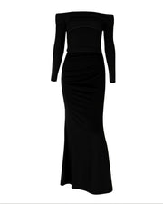 SHAINA Mesh Contrast Draped Maxi Dress