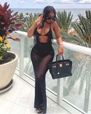 FLORYN Sheer Halter Maxi Dress & Bikini Set