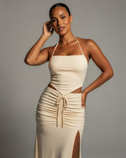 JESS Halter Crop Top & Ruched Midi Skirt Set