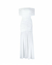 CALYRA Off-Shoulder Layered Mesh Maxi Dress