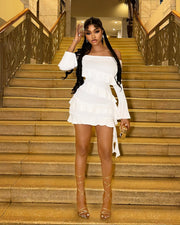 JANINE Ruffled Off Shoulder Mini Dress
