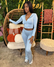 RAINY Zip-Up Hoodie and Flare Pants Set
