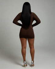 MONA Deep V-neck Long-Sleeve Mini Dress