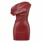 ORIELLE Faux Leather One-Shoulder Mini Dress