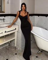 EVELLE Satin Bow-Back Maxi Dress
