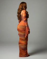 TAZARA Gradient Mesh Long Sleeves Maxi Dress