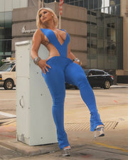NERI Plunge V Cutout Bodysuit & Flare Pants Set