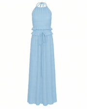 CHRISTINE Sheer Ruched Halter Top and Maxi Skirt Set