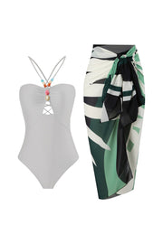 LOTTIE Beaded One-Piece Swimsuit & Tie Maxi Skirt Set