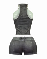 CLARISSA Denim Zip Up Top & Shorts Set