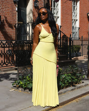 VESPERA Ribbed Knit Crop Top & Pleated Maxi Skirt Set