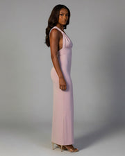 SELYA Plunge Halter Ruched Maxi Dress