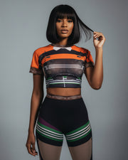 ASHLYN Printed Mesh Crop Top & Pants Set