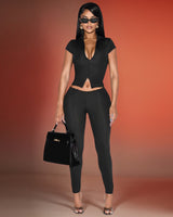 SHILLA Zip-Up Collared Crop Top & Leggings Set