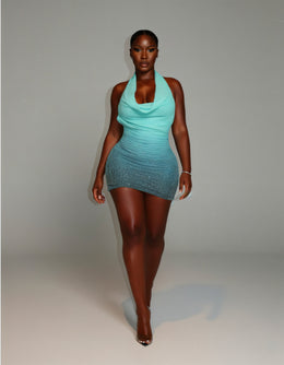 IMOGEN Rhinestone Embellished Cowl Neck Mini Dress