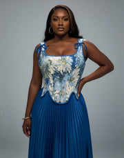 MASINA Floral Print Corset & Pleated Maxi Skirt Set