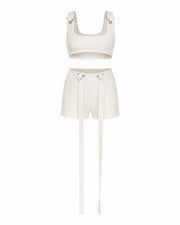 CRISANTA Buckle Strap Crop Top & Tie-Detail Shorts