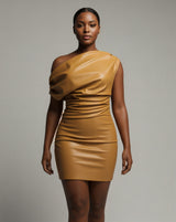 ORIELLE Faux Leather One-Shoulder Mini Dress