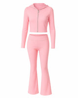 RAINY Zip-Up Hoodie and Flare Pants Set