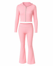 RAINY Zip-Up Hoodie and Flare Pants Set