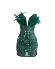 KAYALI Pearl & Rhinestone Embellished Feather Mini Dress