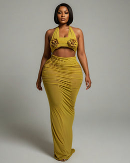 XAYANA Rose Detail High-waisted Maxi Dress