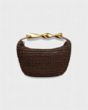 CRESSIDA Woven Half Moon Handbag with Gold Swirl Handle
