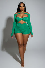ESMERIA Off-Shoulder Cutout Ruched Romper