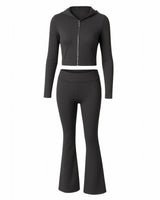RAINY Zip-Up Hoodie and Flare Pants Set