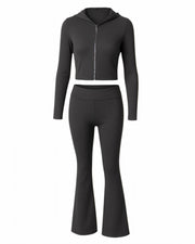 RAINY Zip-Up Hoodie and Flare Pants Set